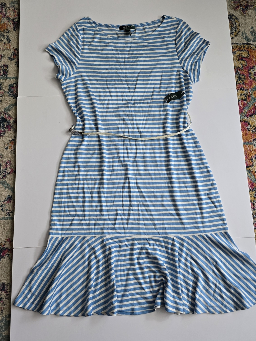 Lauren Ralph Lauren Blue & White Striped Midi Dress